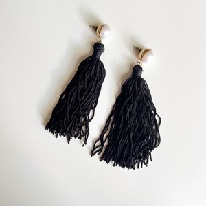 Black Fringe and Pearl Earrings